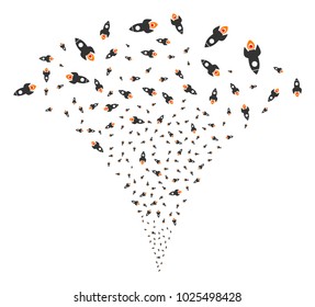 Space Rocket exploding fountain. Vector illustration style is flat iconic symbols. Object fountain done from random pictograms as space rocket fireworks.