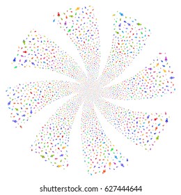 Space Rocket fireworks swirl rotation. Vector illustration style is flat bright multicolored iconic symbols on a white background. Object whirlpool done from random design elements.