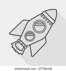 Space rocket flat icon with long shadow, line icon