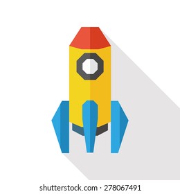 Space rocket flat icon with long shadow