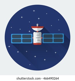 Space rocket flat icon with long shadow. Colored vector illustration.