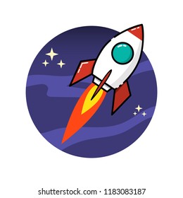 Space rocket in flat style isolated on white background. Vector illustration