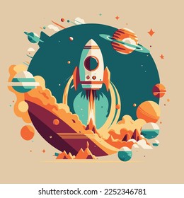 Space rocket in flat style. Vector illustration. Space travel concept. cartoon style spacecraft