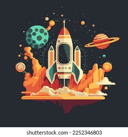 Space rocket in flat style. Vector illustration. Space travel concept. cartoon style spacecraft