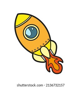Space rocket in flight color variation for coloring page on a white background