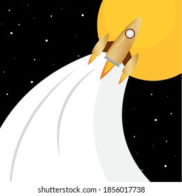 Space rocket fly to sun road to space poster - Vector