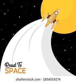 Space rocket fly to sun road to sapace poster - Vector