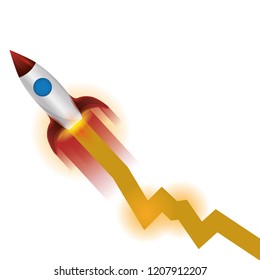 space rocket flying with arrow
