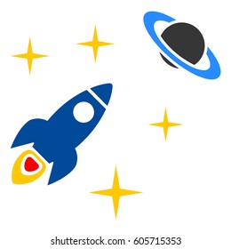 Space Rocket flying between stars. Universe exploration.