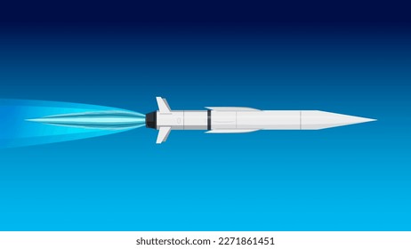 Space rocket flying in the blue sky illustration