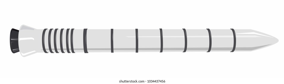 Space Rocket, Flying Carrier Rocket. Part Of Space Shuttle. Vector Master Illustration. Isolated Flighting Spacecraft Spaceshuttle, White Fuel Tank, White Background.