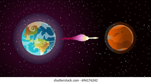 space rocket flying from earth to mars