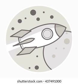 Space rocket flying in space, flat design // vector illustration