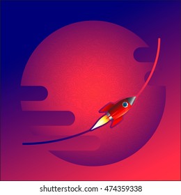 Space rocket flying near planet, Vector illustration, Creative idea