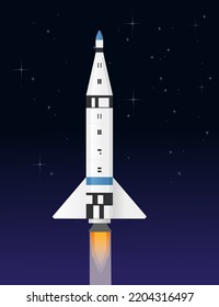 Space rocket flying in the open space vector illustration with stars on background