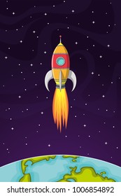 Space rocket flying in space out of the Earth