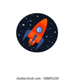 Space rocket flying in the sky. Business start up concept. Vector illustration.