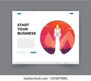 Space rocket flying in sky, flat design colored vector illustration