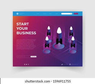 Space rocket flying in sky, flat design colored vector illustration