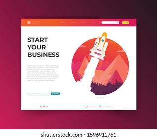 Space rocket flying in sky, flat design colored vector illustration