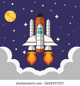 Space rocket flying in the sky. a rocket launching into space