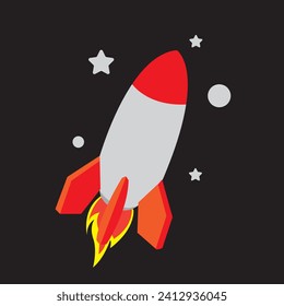 space rocket flying in the starry space dark sky.