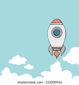 Space rocket flying in space with stars on background. vector illustration