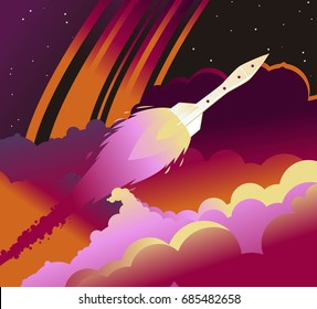 space rocket flying through nebula atmosphere