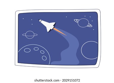 A space rocket flying through open space vector illustration