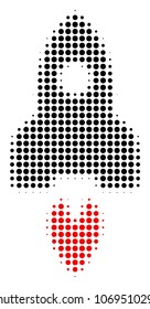 Space Rocket halftone vector pictogram. Illustration style is dotted iconic Space Rocket icon symbol on a white background. Halftone pattern is round points.