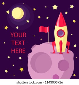 Space rocket  has arrived on the planet. Space ship on the surface of the planet. Vector illustration, print, wallpaper