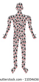 Space rocket human figure. Vector space rocket icons are grouped into human composition.