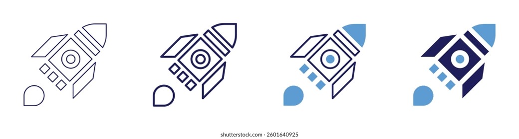 Space rocket icon in 4 different styles. Thin Line, Line, Bold Line, Duotone. Duotone style. Editable stroke.