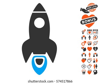 Space Rocket icon with bonus decoration images. Vector illustration style is flat iconic symbols for web design, app user interfaces.