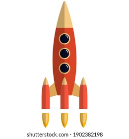 Space rocket icon, flat vector illustration isolated on white background. Business project start up, spaceship travel, spacecraft launch. Space innovation technology.