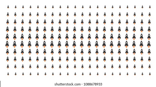Space rocket icon halftone pattern, constructed for backgrounds, covers, templates and abstraction concepts. Vector space rocket symbols arranged into halftone grid.