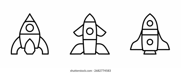 Plantilla de ilustración de icono de cohete espacial. Vector de acciones.