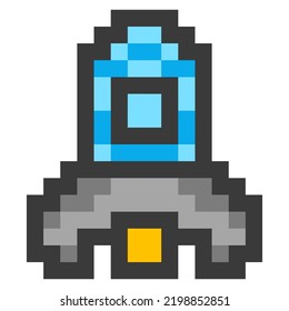 Space rocket icon in pixel art style isolated on white background.Vector illustration.