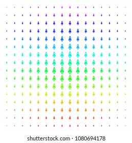 Space Rocket icon spectral halftone pattern. Vector space rocket symbols arranged into halftone grid with vertical spectrum gradient. Designed for backgrounds, covers and abstraction compositions.