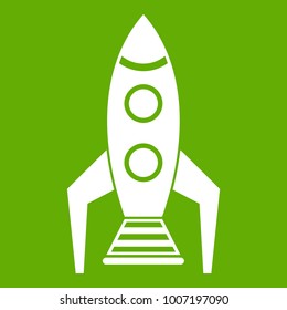 Space rocket icon white isolated on green background. Vector illustration