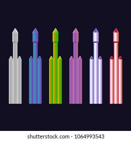 Space rocket, icons in different colors