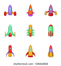 Space rocket icons set. Cartoon illustration of 9 space rocket vector icons for web