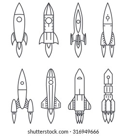 Space Rocket icons Start Up and Launch Symbol New Businesses Innovation Development Line Art Icon Template Vector Illustration