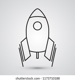 Space rocket for illustration of space, speed and fast delivery. Carved silhouette flat icon, simple vector design.