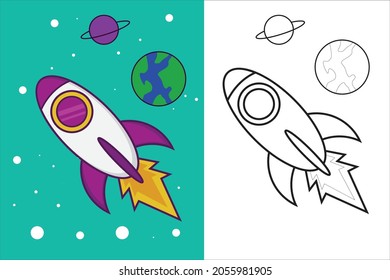 space rocket illustration suitable for children's playwear toy game application logo