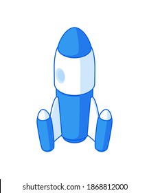 Space rocket isometric icon. Starship ready launch. Travel distant galaxies and explore new worlds. Launch new successful startup with creative approach vector illustration.