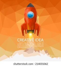 Space rocket launch 3d polygon. Vector illustration