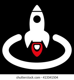Space Rocket Launch Area vector icon. Style is bicolor flat icon symbol, red and white colors, black background.