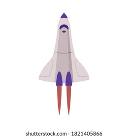 Space Rocket Launch, Astronautics and Space Exploration Technology Flat Style Vector Illustration on White Background