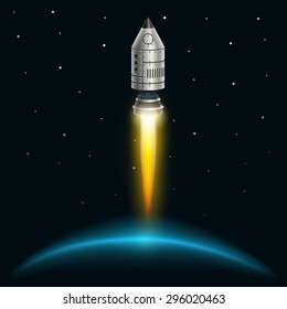 Space rocket launch, Rocket background, Rocket 3d cover, Vector illustration